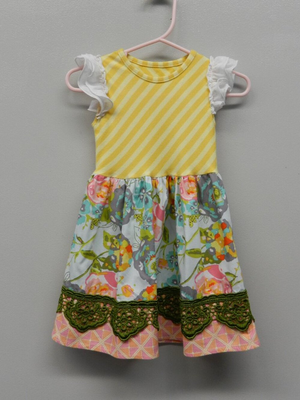 Persnickety Dress Floral Yellow Stripes size 18 mths